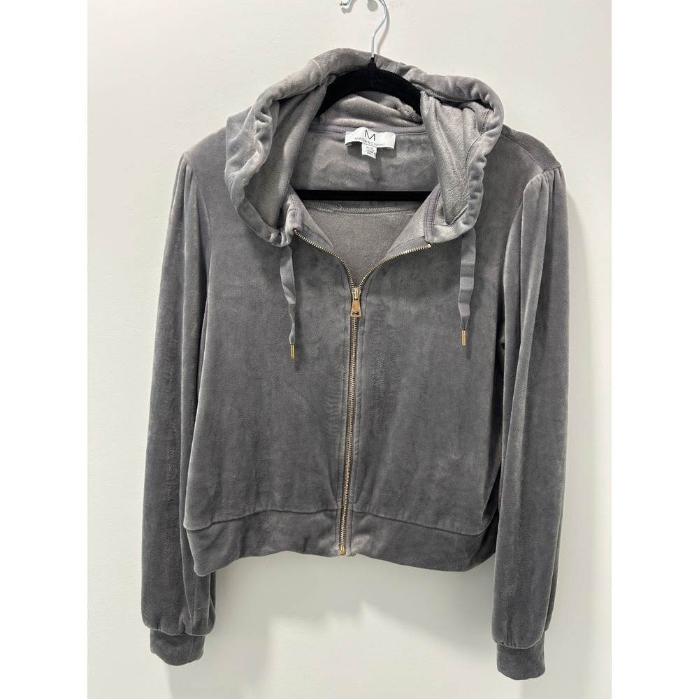 Magaschoni Womens Velour Full Zip Hoodie Grey Velvet Soft Sweatshirt Size Medium